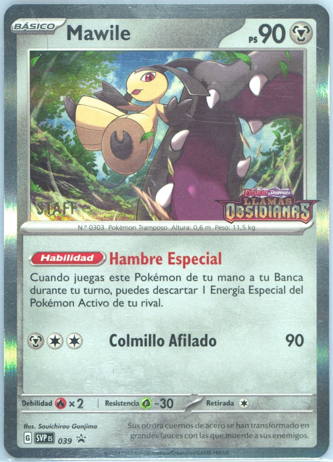 Mawile Obsidian Flames Prerelease-Staff (039) 2023 Pokemon Spanish Svp ES-SV Black Star Promo
