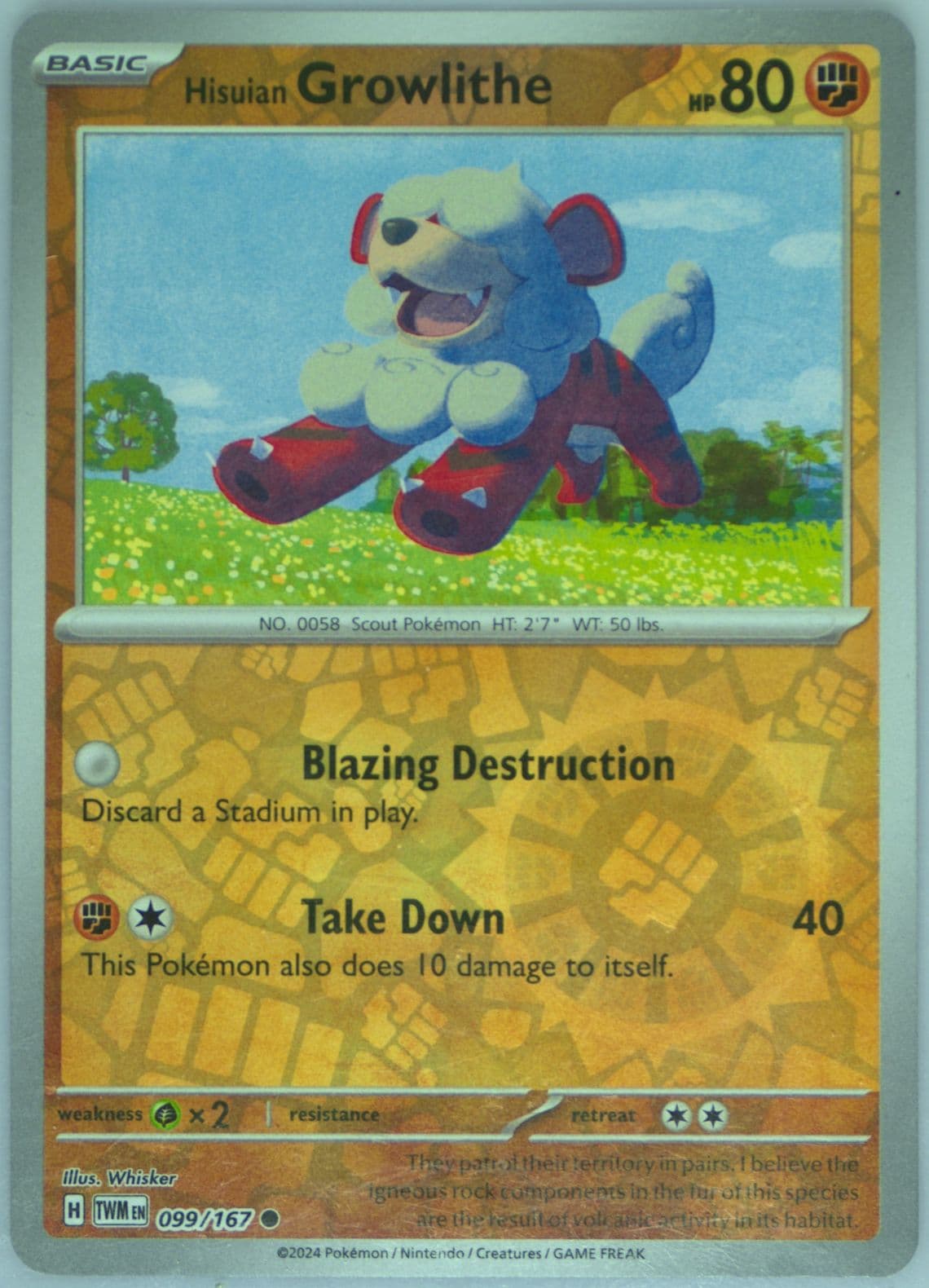 Hisuian Growlithe Reverse Holo (099) 2024 Pokemon Twm EN-Twilight Masquerade