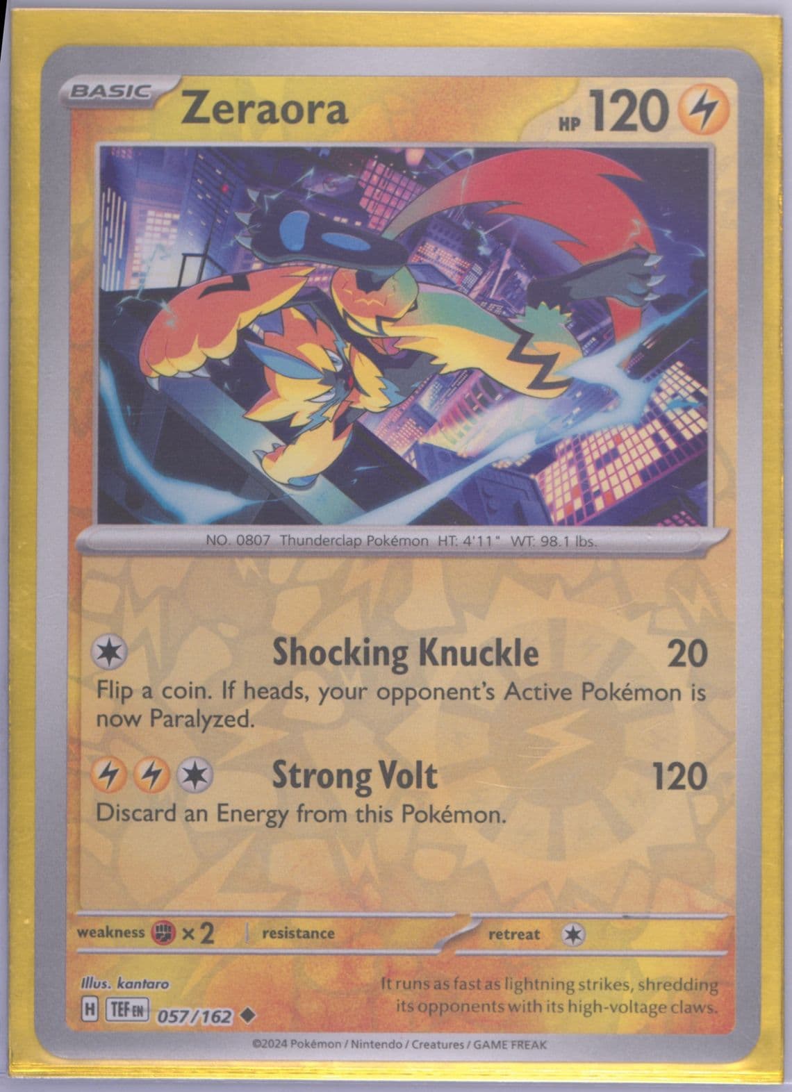 Zeraora Reverse Holo (057) 2024 Pokemon Tef EN-Temporal Forces