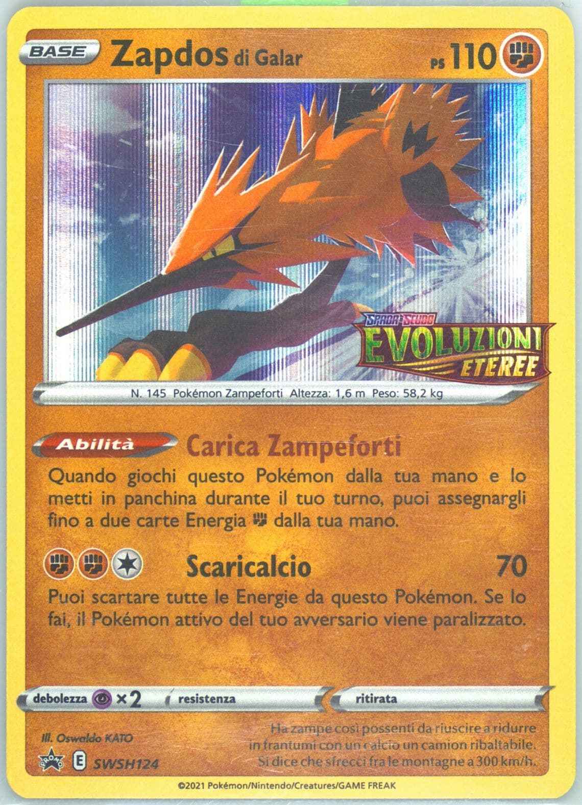 Zapdos DI Galar-Holo Prerelease-Italian (124) 2021 Pokemon Swsh Black Star Promo