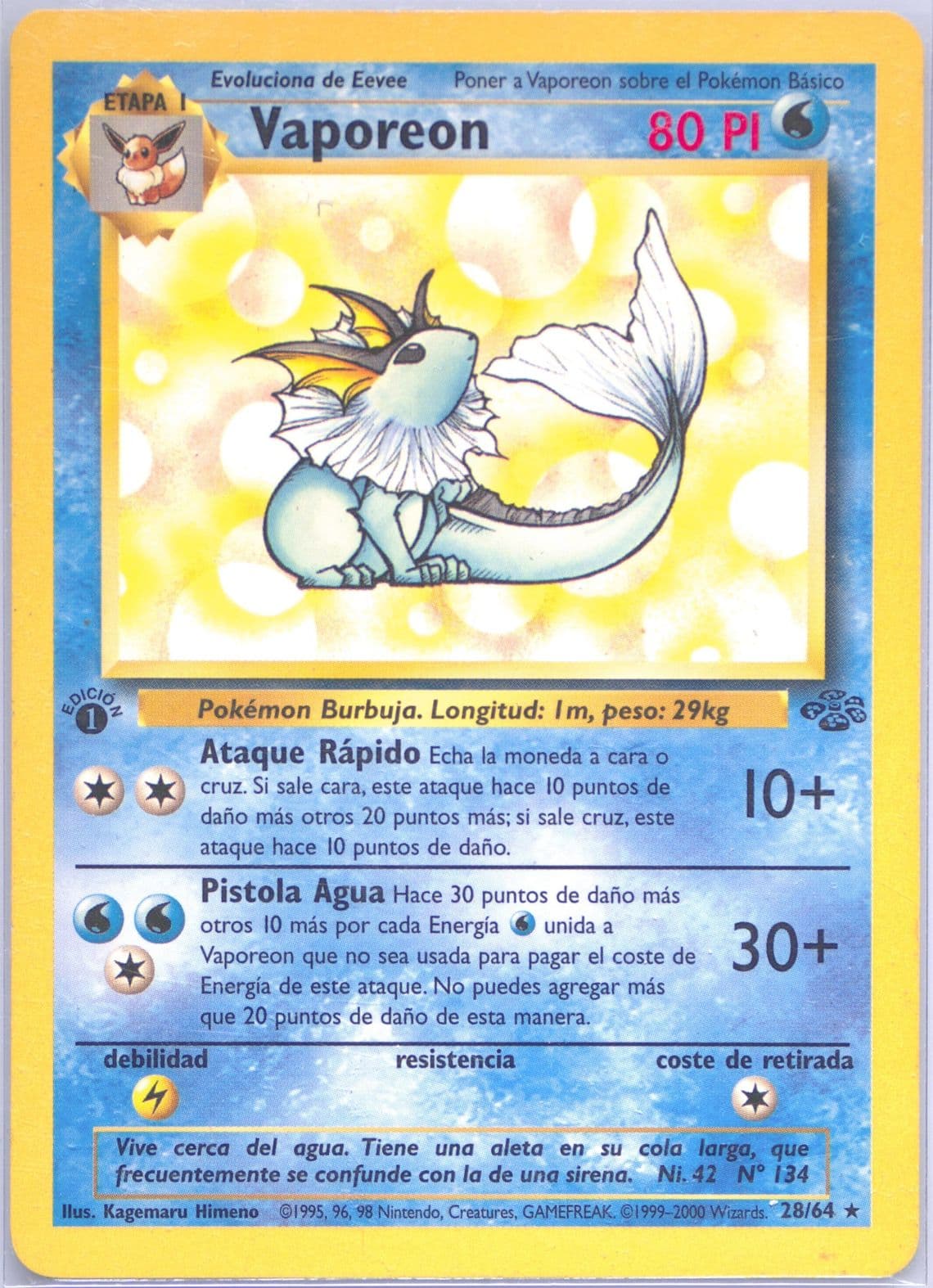 Vaporeon (28) 2000 Pokemon Spanish Jungle