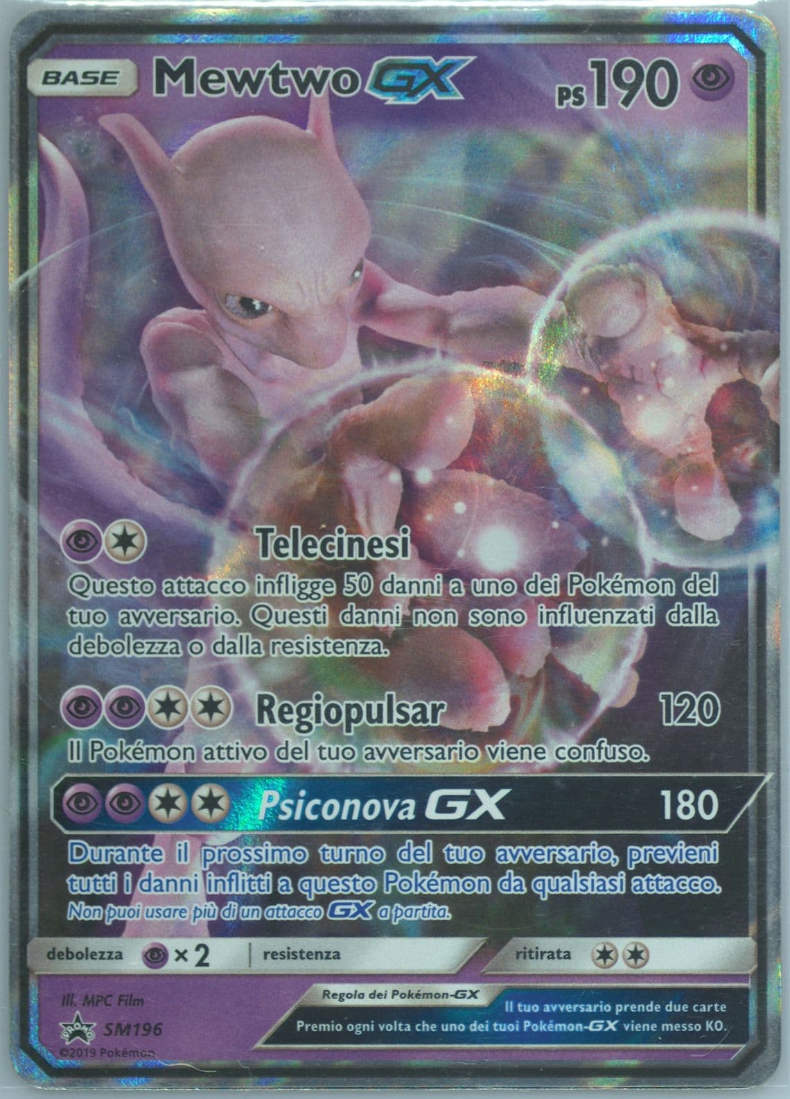 Mewtwo GX Detective Pikachu Mewtwo-GX-Italian (SM196) 2019 Pokemon SM Black Star Promo