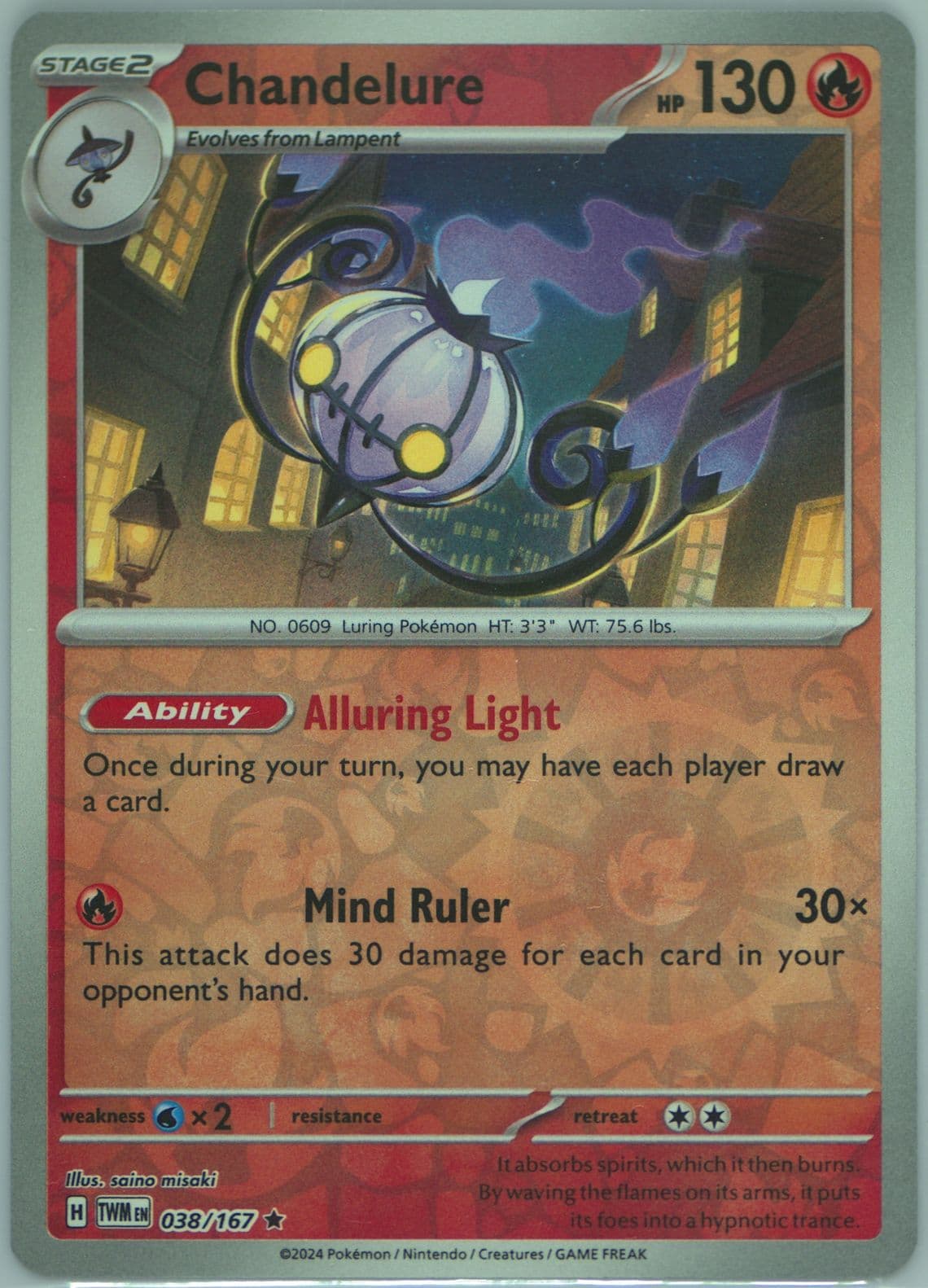 Chandelure Reverse Holo (038) 2024 Pokemon Twm EN-Twilight Masquerade