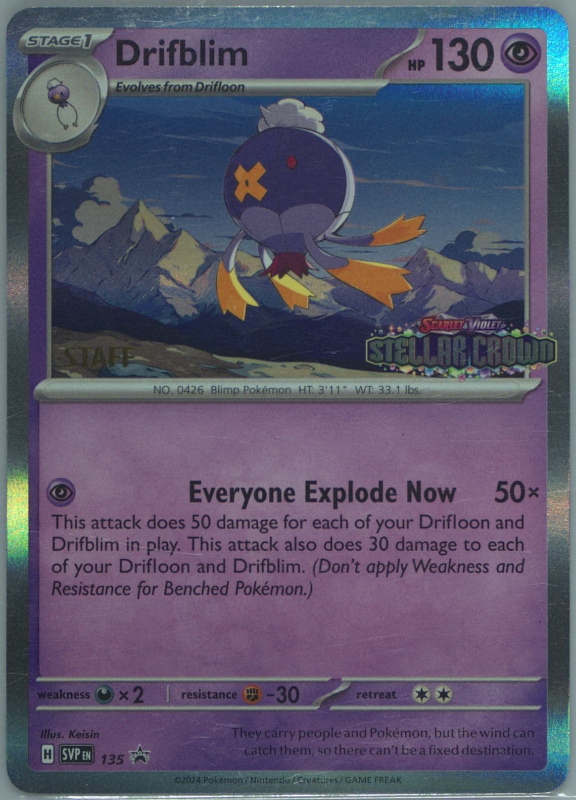Drifblim Stellar Crown Prerelease-Staff (135) 2024 Pokemon Svp EN-SV Black Star Promo