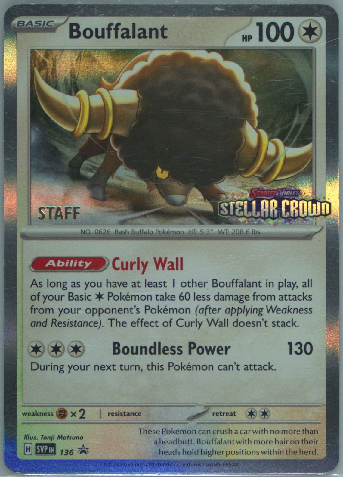 Bouffalant Stellar Crown Prerelease-Staff (136) 2024 Pokemon Svp EN-SV Black Star Promo