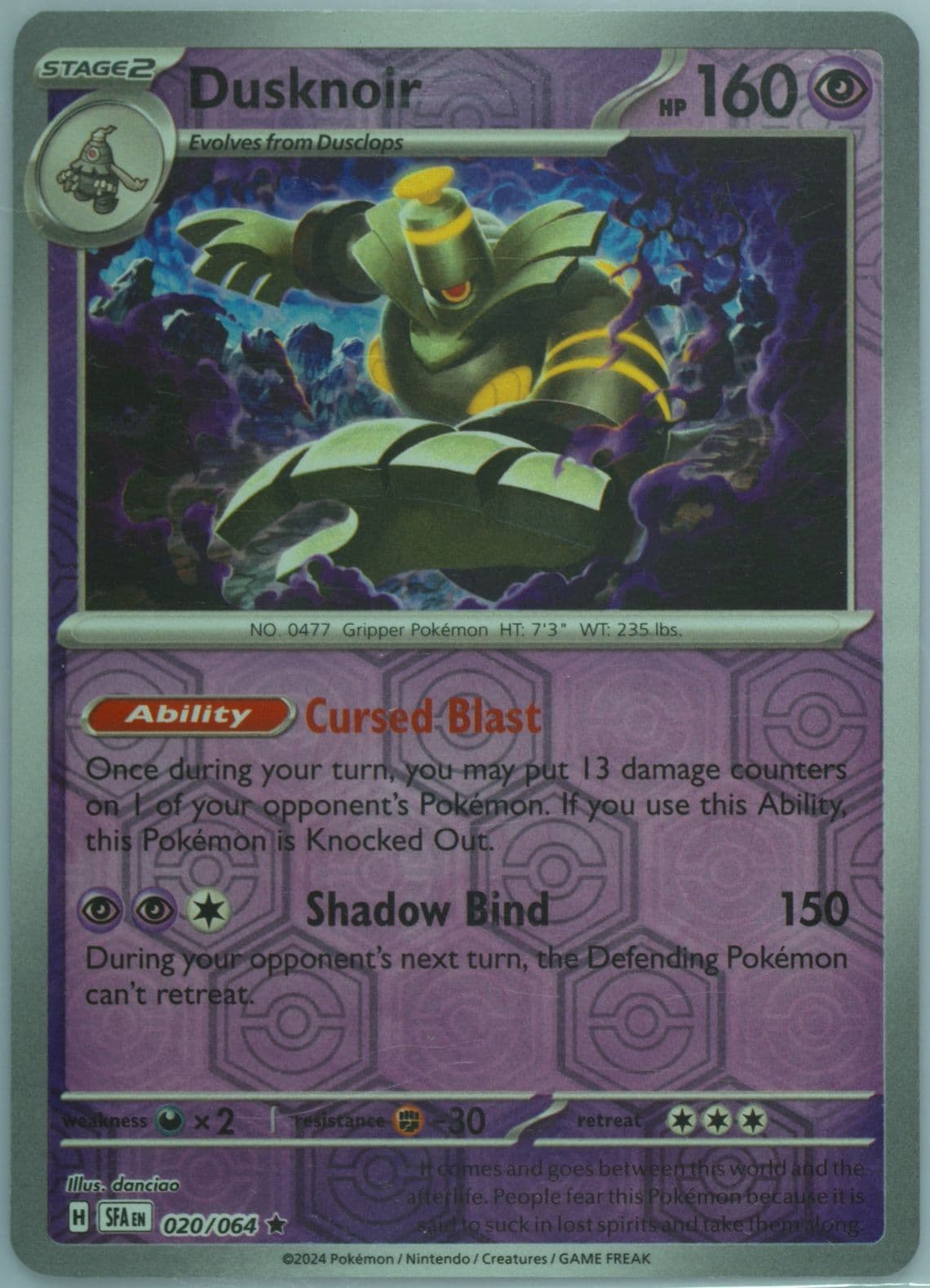 Dusknoir Reverse Holo (020) 2024 Pokemon Sfa EN-Shrouded Fable