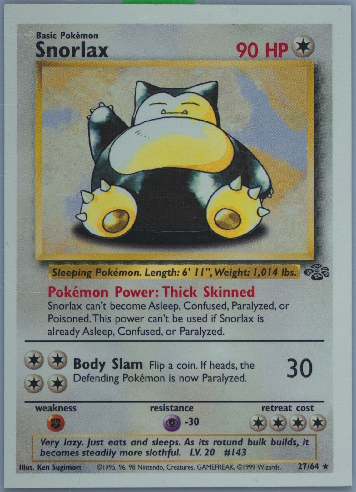 Snorlax Hand Cut (27) 1999 Pokemon Jungle Test Proof