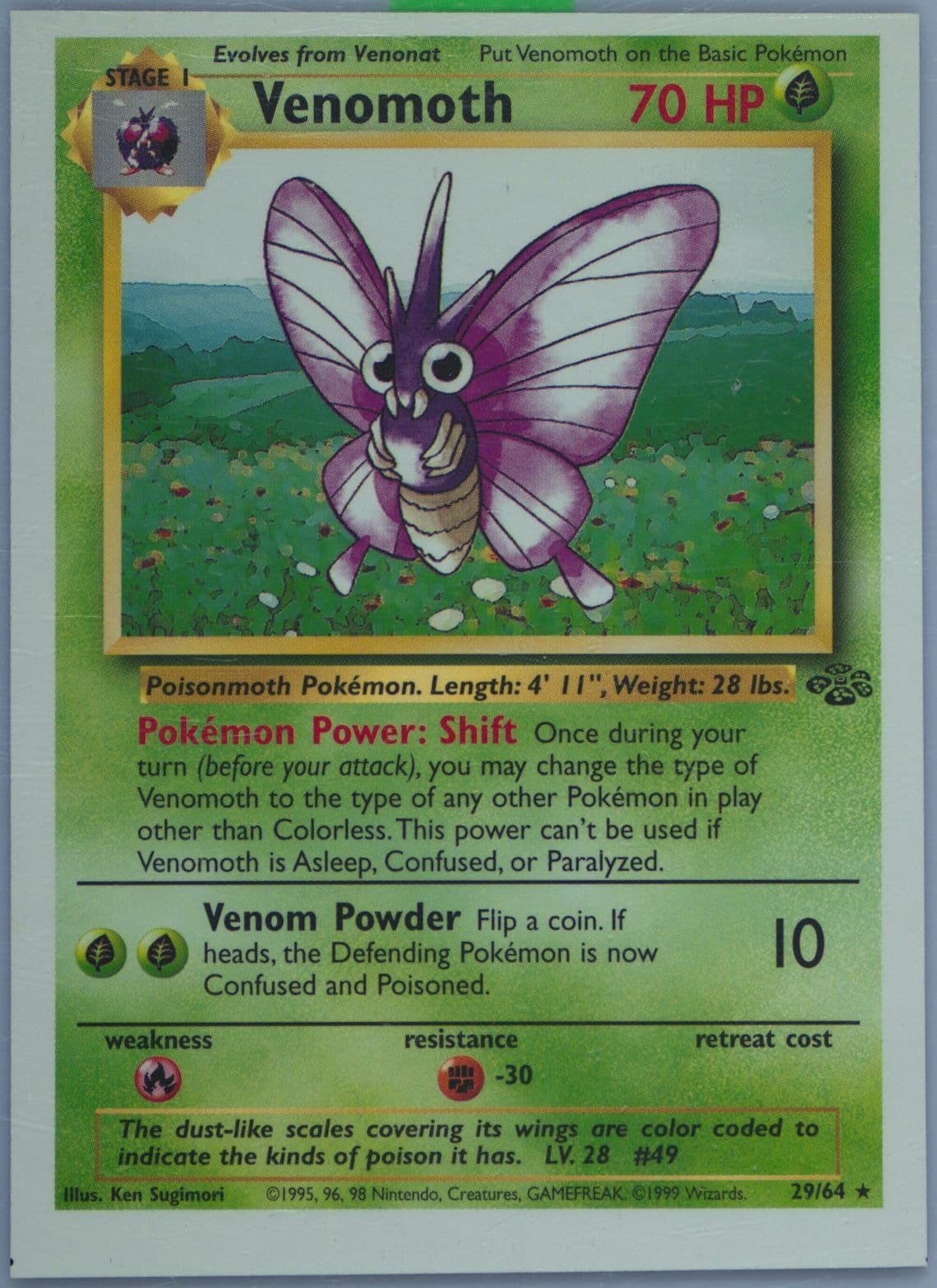 Venomoth Hand Cut (29) 1999 Pokemon Jungle Test Proof