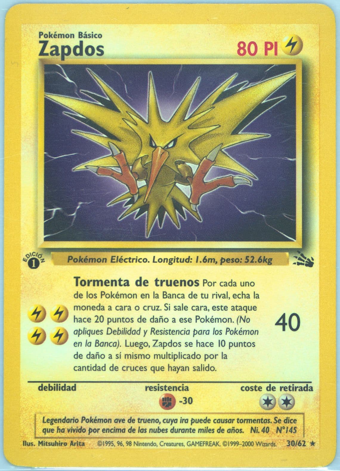 Zapdos 1st Edition (30) 2000 Pokemon Spanish Fossil