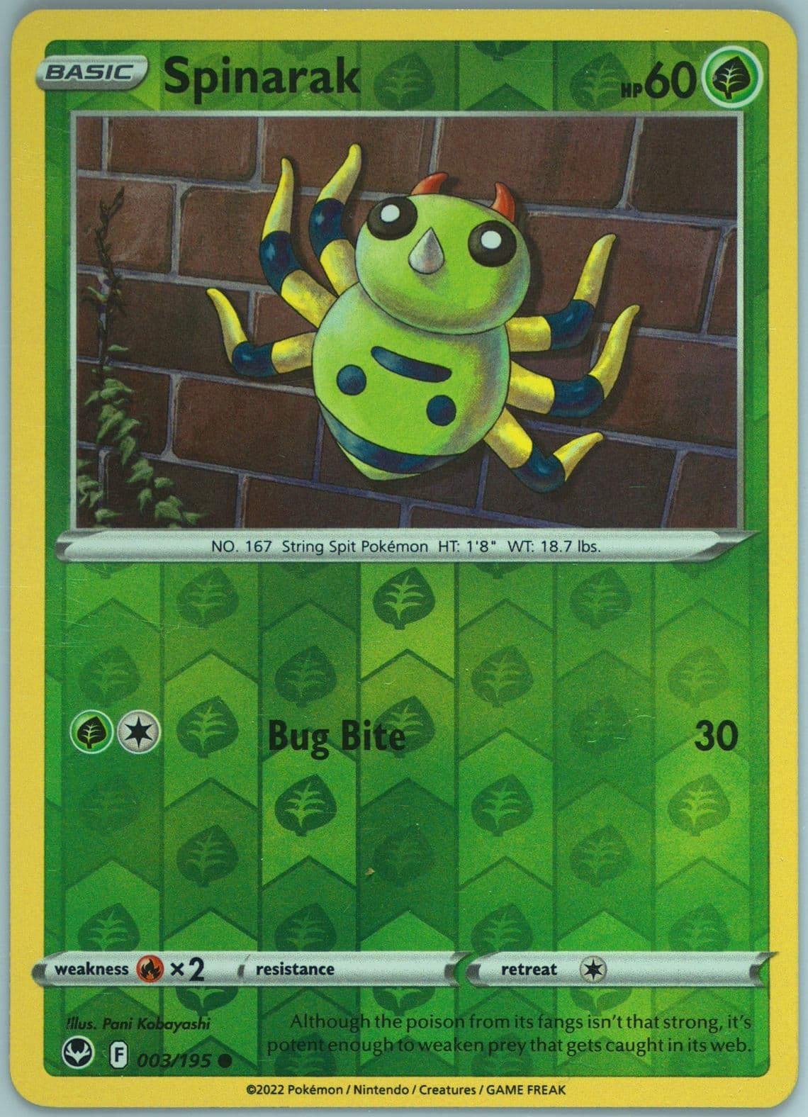 Spinarak-Reverse Foil (003) 2022 Pokemon Sword & Shield Silver Tempest