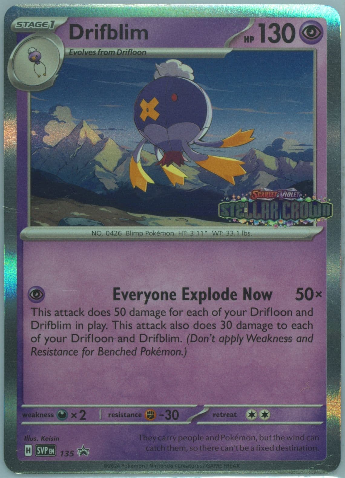 Drifblim Stellar Crown Prerelease (135) 2024 Pokemon Svp EN-SV Black Star Promo