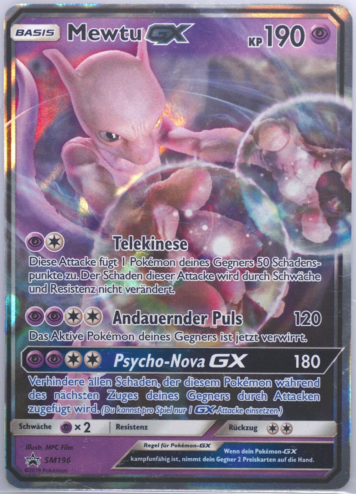 Mewtu GX Detective Pikachu Mewtwo-GX-German (SM196) 2019 Pokemon SM Black Star Promo