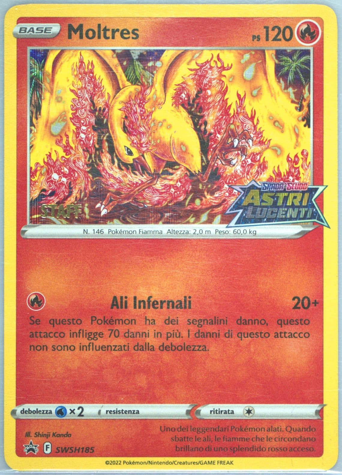 Moltres-Holo Prerelease-Staff-Italian (185) 2022 Pokemon Swsh Black Star Promo