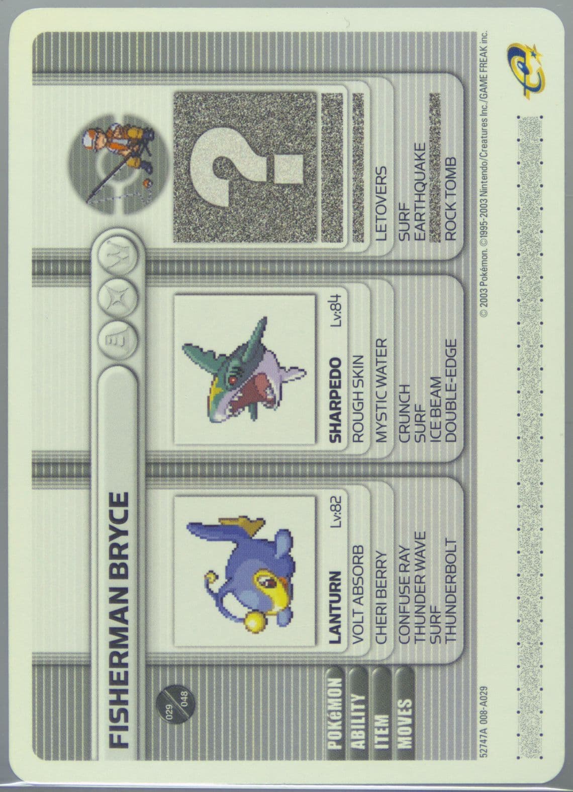 Fisherman Bryce Iron Defense (A029) 2003 Pokemon Battle-E Series 1