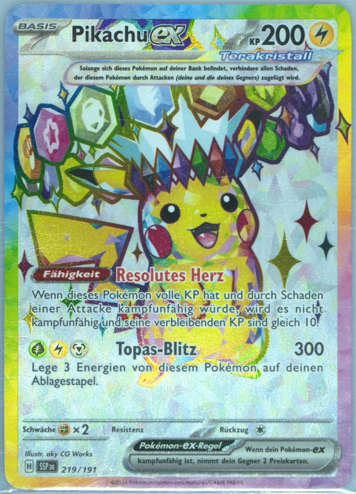 Pikachu EX Ultra Rare (219) 2024 Pokemon German Ssp de-Surging Sparks