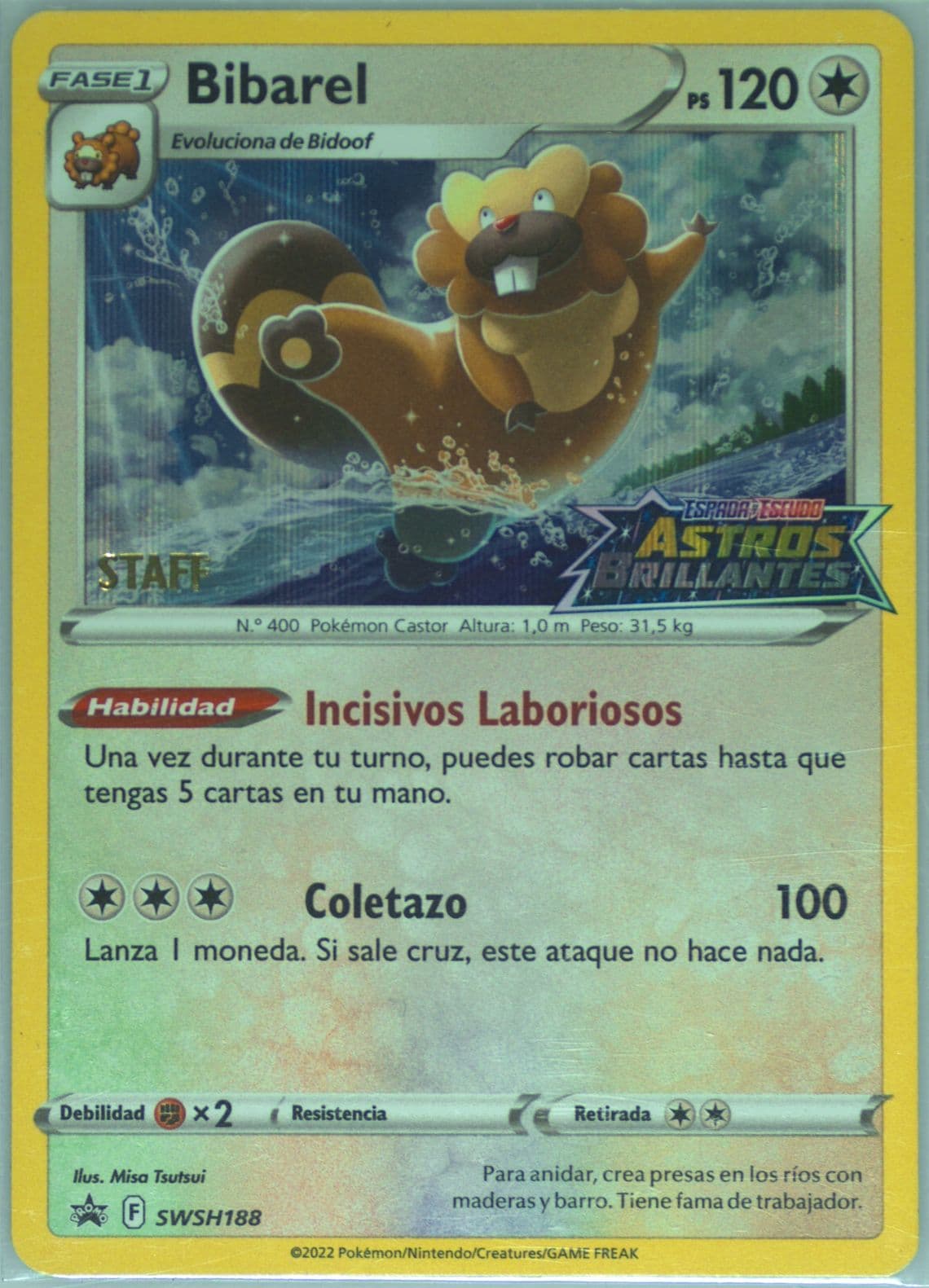 Bibarel-Holo Prerelease-Staff-Spanish (188) 2023 Pokemon Swsh Black Star Promo
