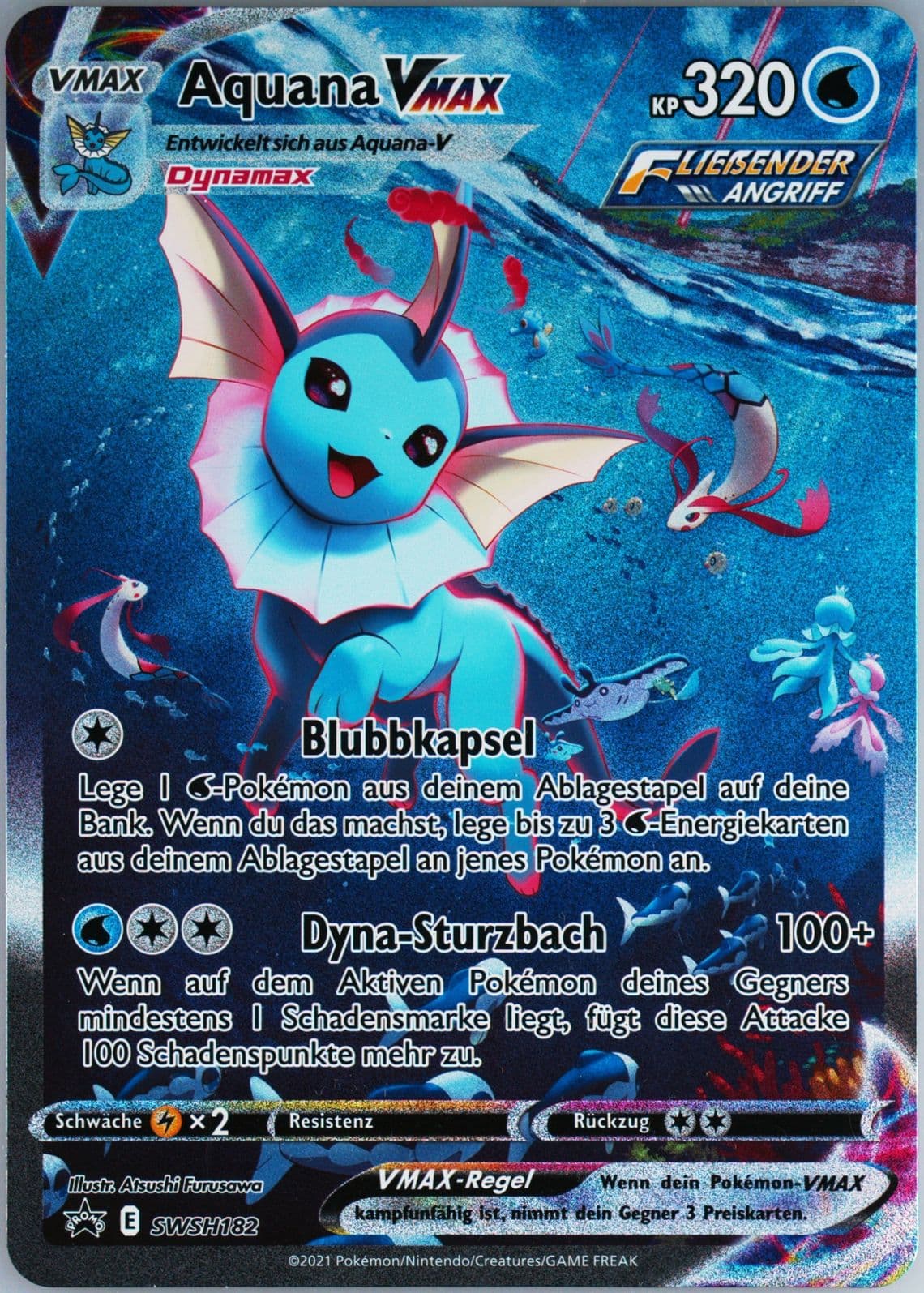 Full Art/Aquana Vmax Vaporeon Vmax Premium Collection-Jumbo-German (182) 2021 Pokemon Swsh Black Star Promo