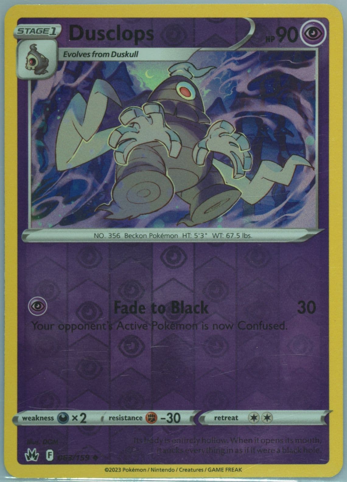Dusclops-Reverse Foil (063) 2023 Pokemon Sword and Shield Crown Zenith