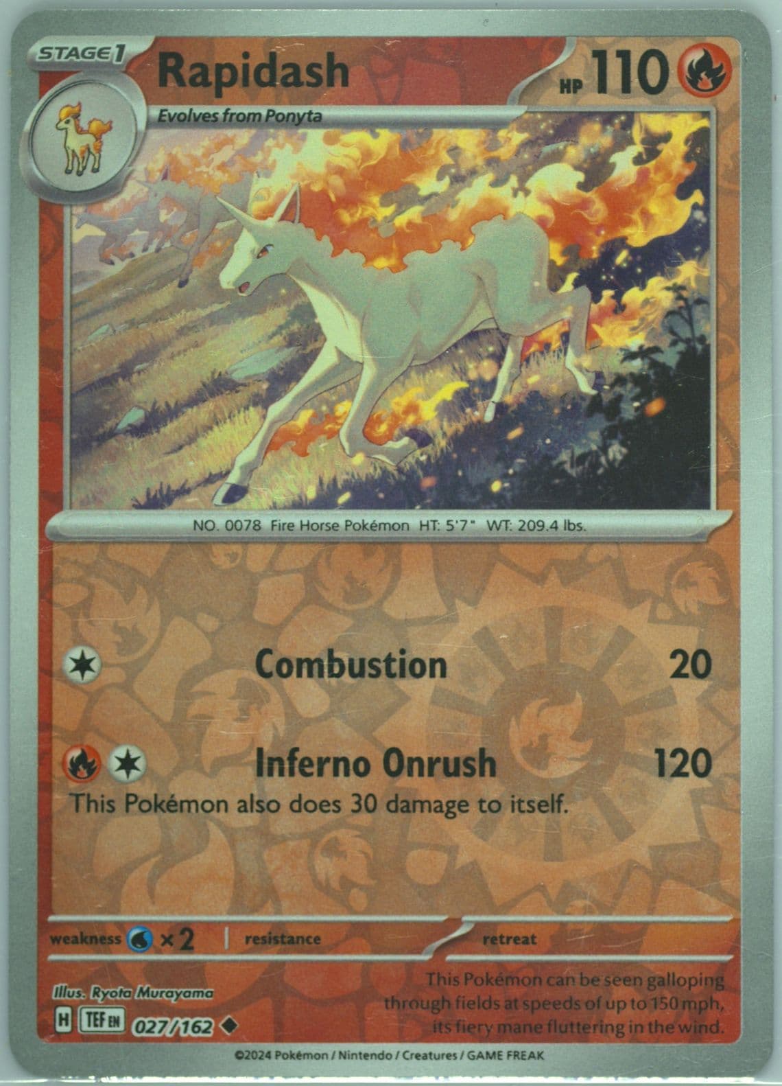 Rapidash Reverse Holo (027) 2024 Pokemon Tef EN-Temporal Forces