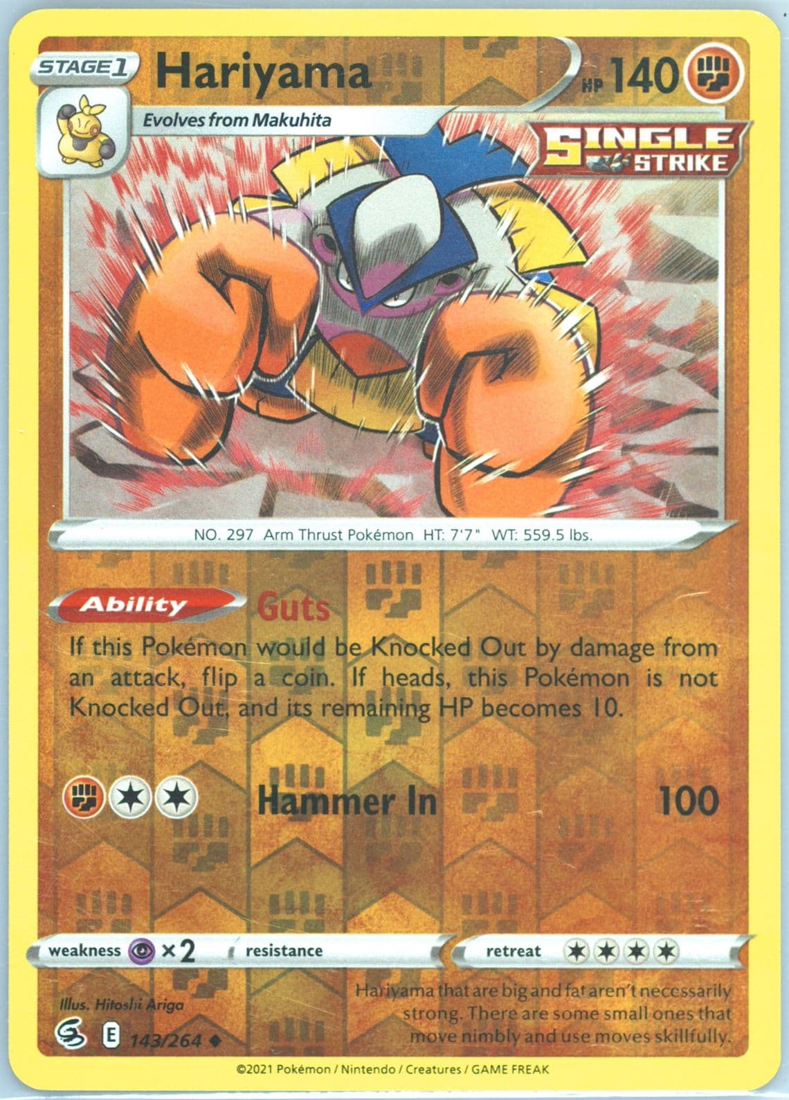 Hariyama-Reverse Foil (143) 2021 Pokemon Sword & Shield Fusion Strike