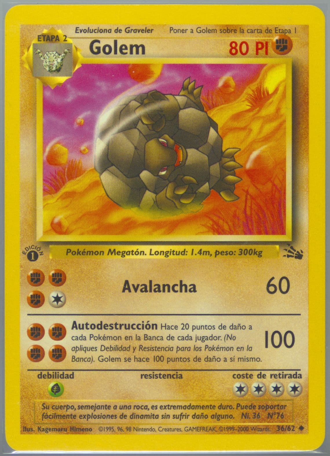 Golem 1st Edition (36) 2000 Pokemon Spanish Fossil