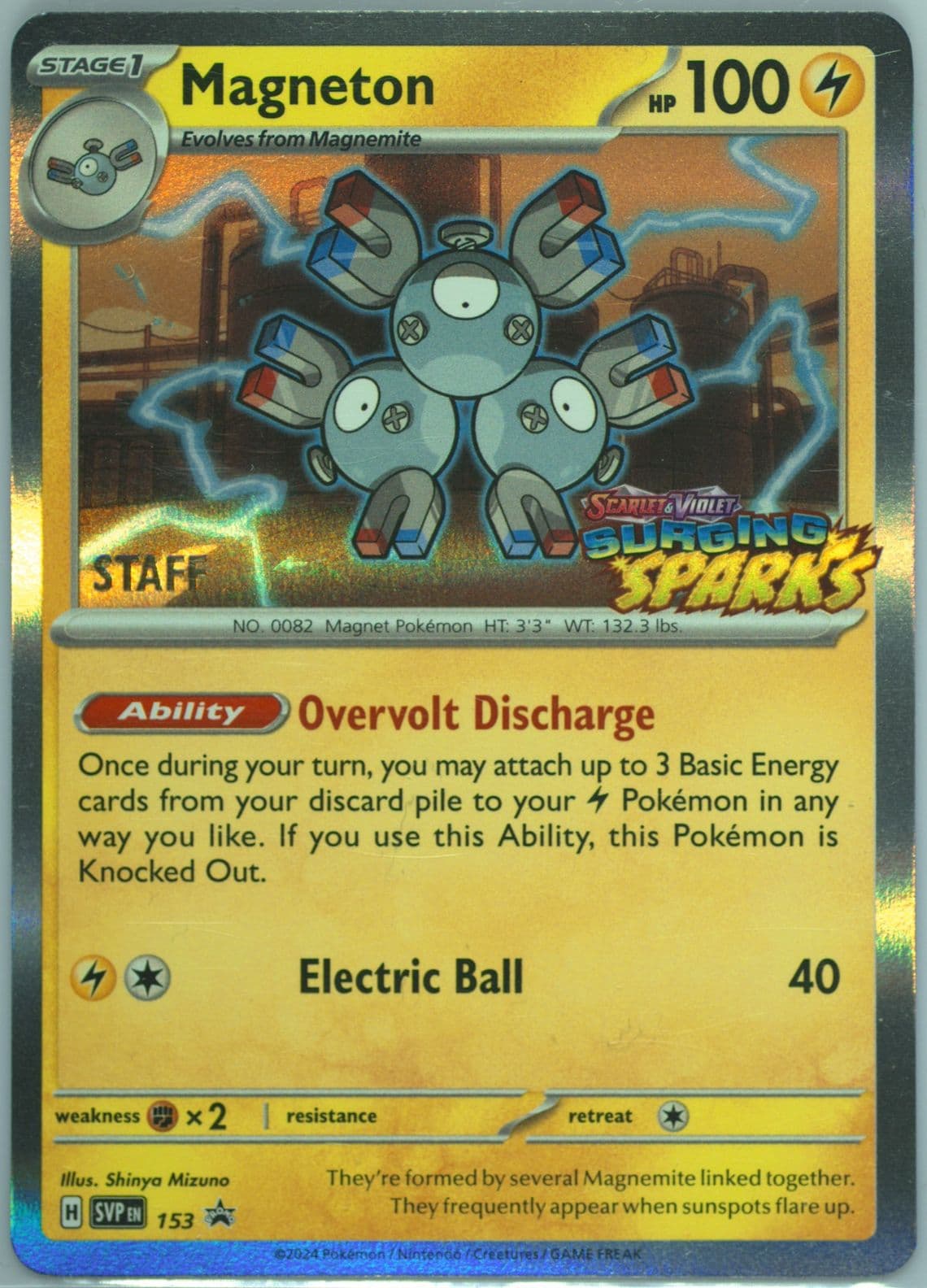 Magneton Surging Sparks Prerelease-Staff (153) 2024 Pokemon Svp EN-SV Black Star Promo