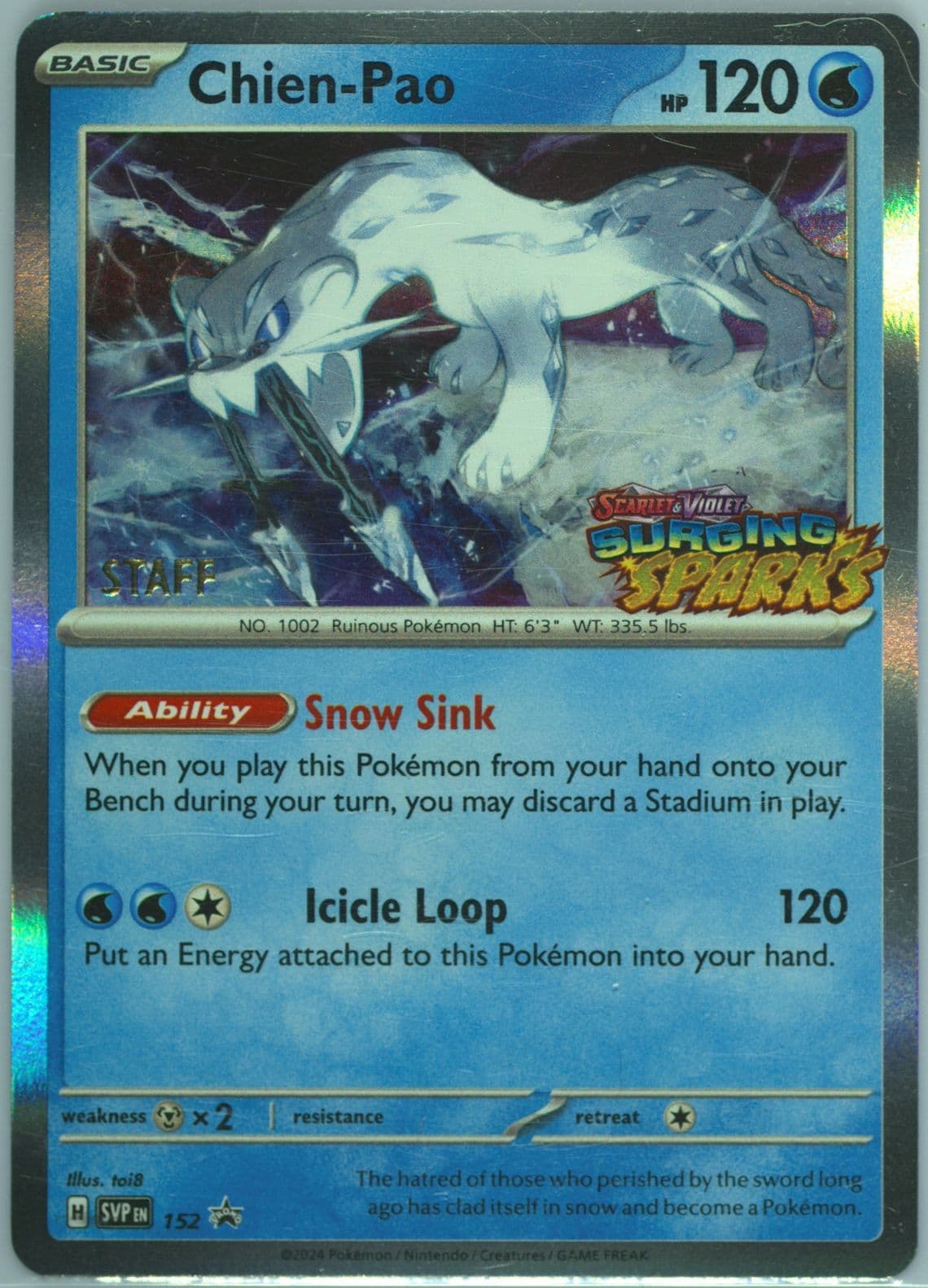 Chien-Pao Surging Sparks Prerelease-Staff (152) 2024 Pokemon Svp EN-SV Black Star Promo