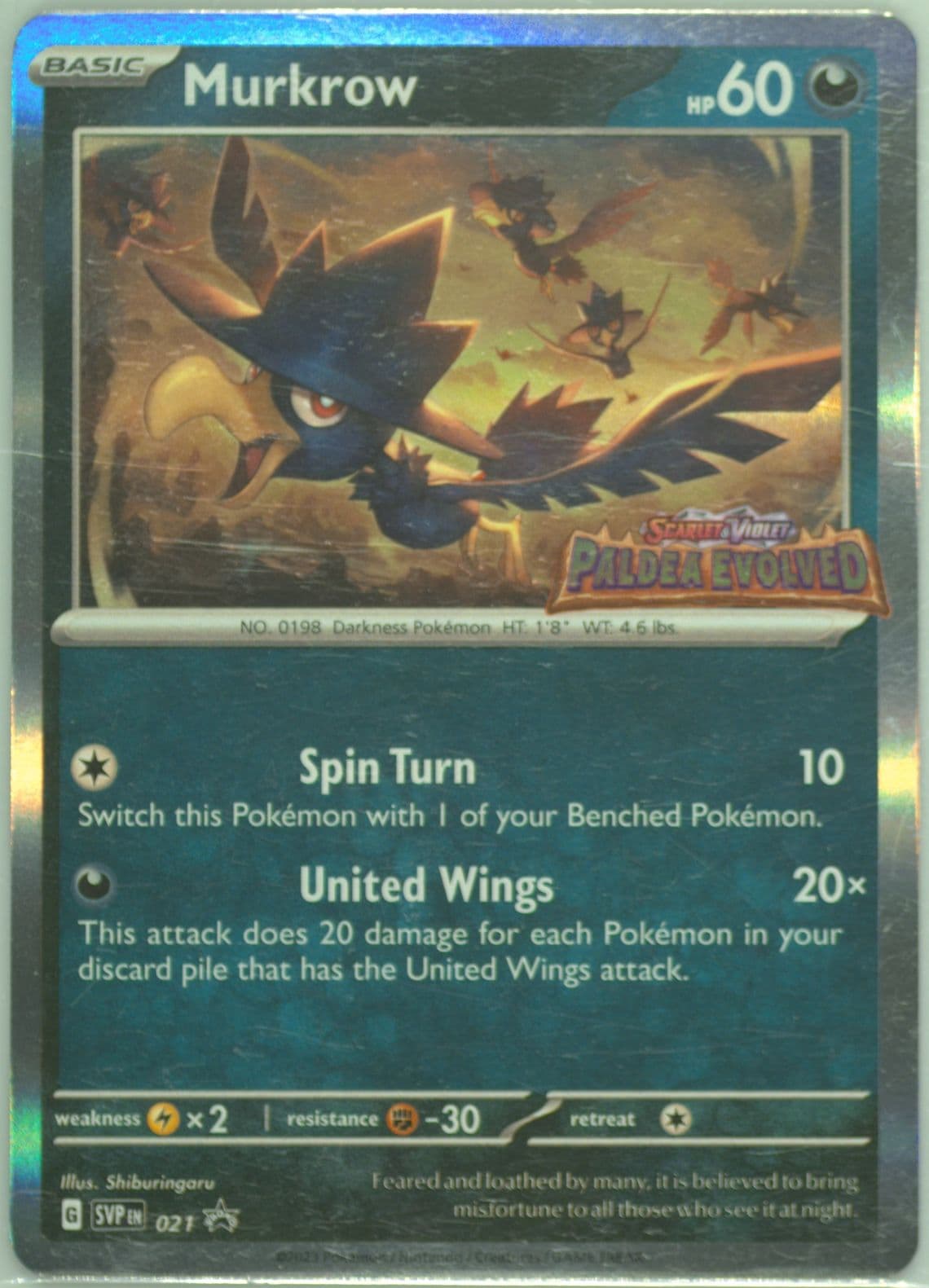 Murkrow Paldea Evolved Prerelease (021) 2023 Pokemon Svp EN-SV Black Star Promo