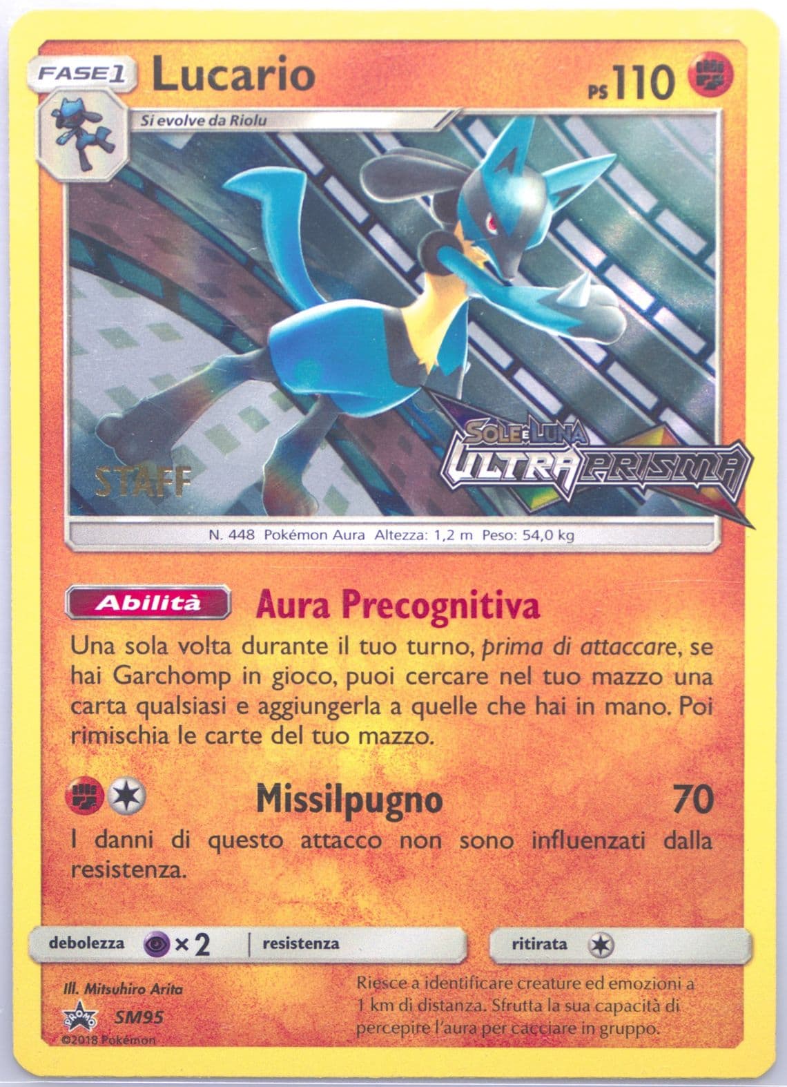 Lucario-Holo Ultra Prism Prerelease-Staff-Italian (SM95) 2018 Pokemon SM Black Star Promo