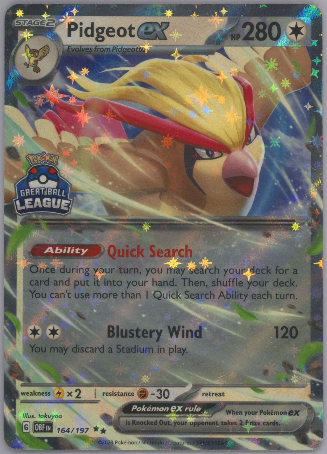 Pidgeot EX Great Ball League-Winner (164) 2023 Pokemon Obf EN-Obsidian Flames