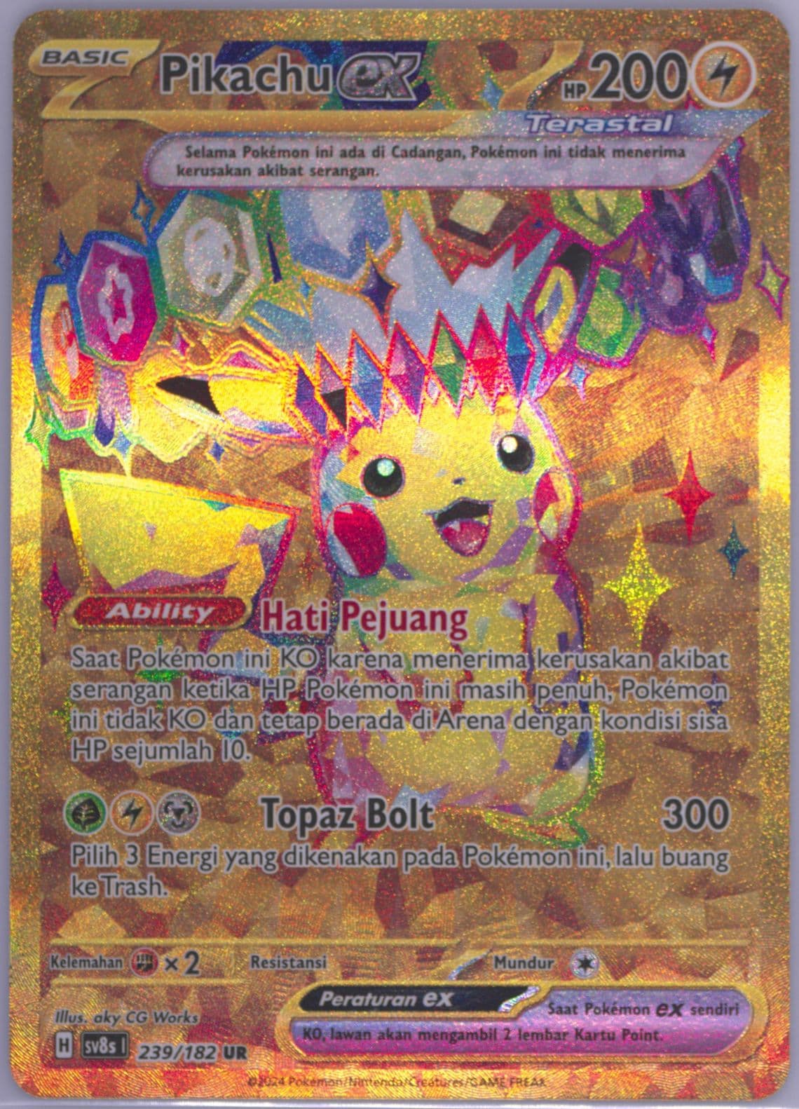 Pikachu EX Ultra Rare (239) 2024 Pokemon Indonesian Sv8s I-Stellar Lightning
