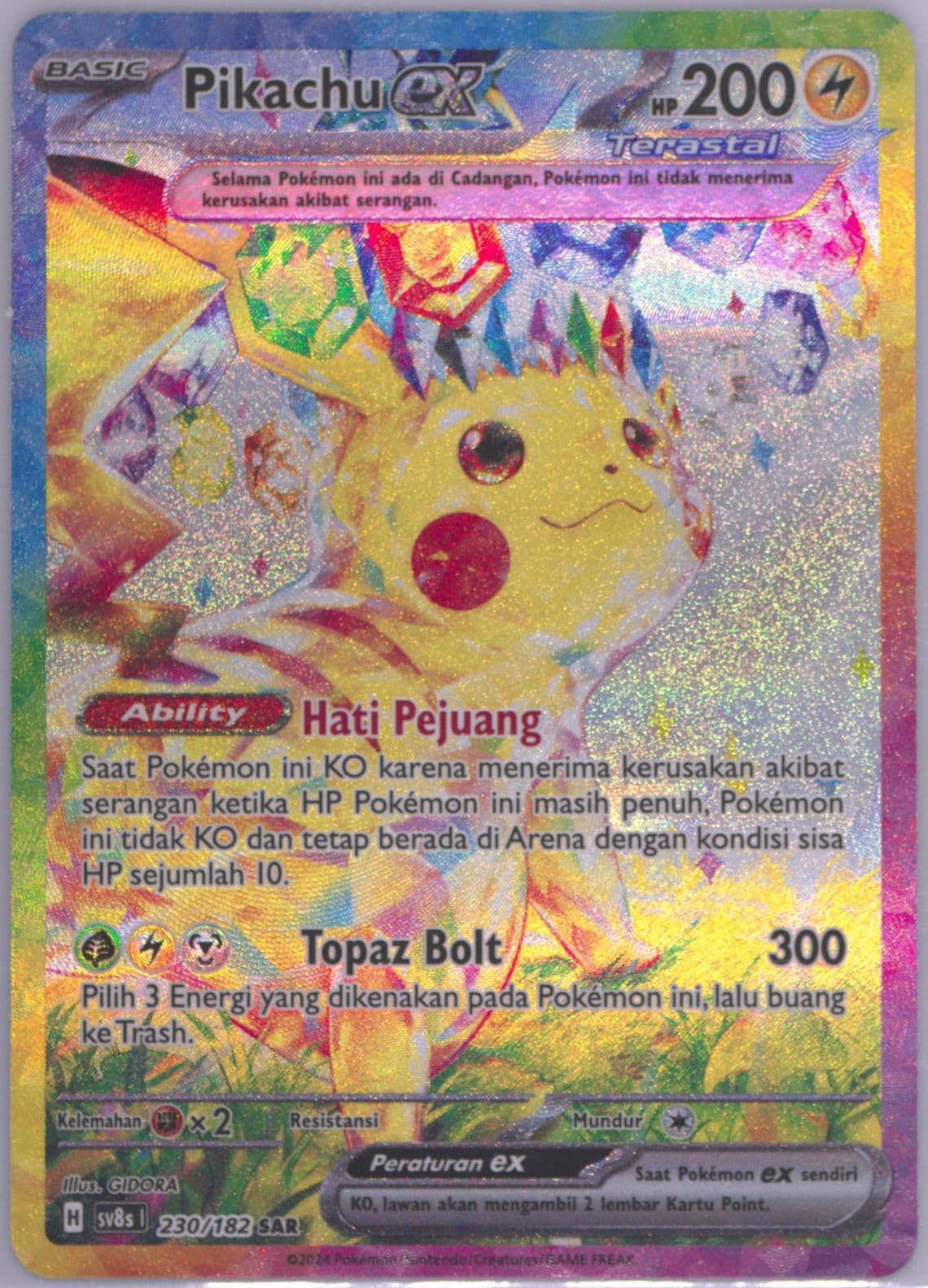 Pikachu EX Special Art Rare (230) 2024 Pokemon Indonesian Sv8s I-Stellar Lightning