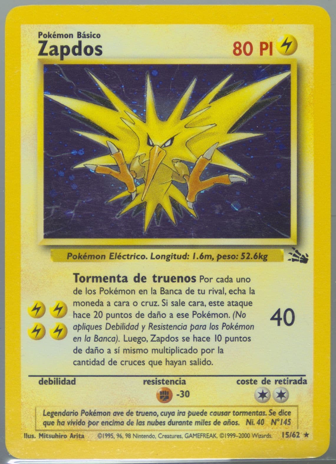Zapdos-Holo (15) 2000 Pokemon Spanish Fossil