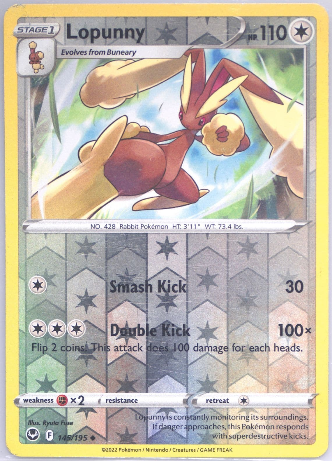 Lopunny-Reverse Foil (145) 2022 Pokemon Sword & Shield Silver Tempest