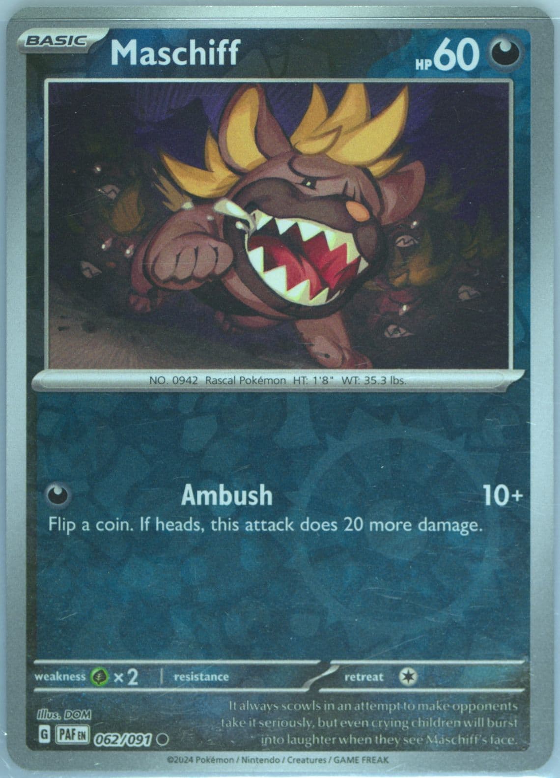 Maschiff Paldean Fates 5-Pack Mini Tin (062) 2024 Pokemon Paf EN-Paldean Fates