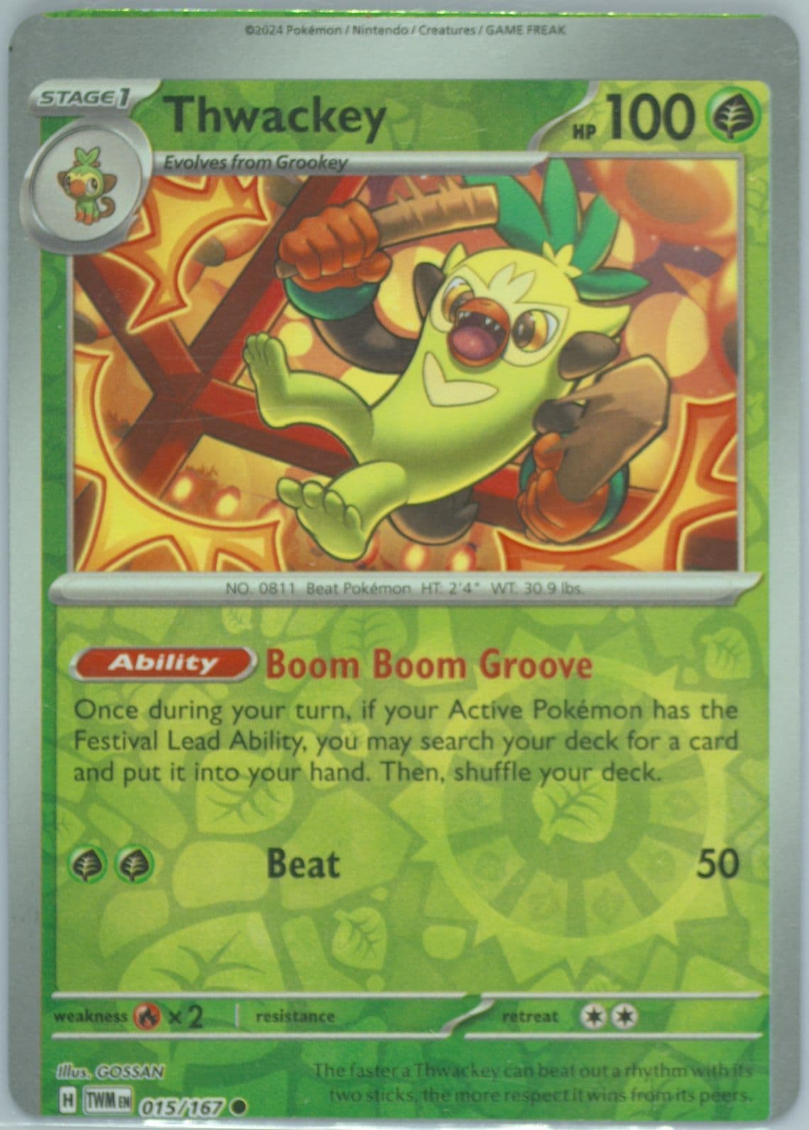 Thwackey Reverse Holo (015) 2024 Pokemon Twm EN-Twilight Masquerade