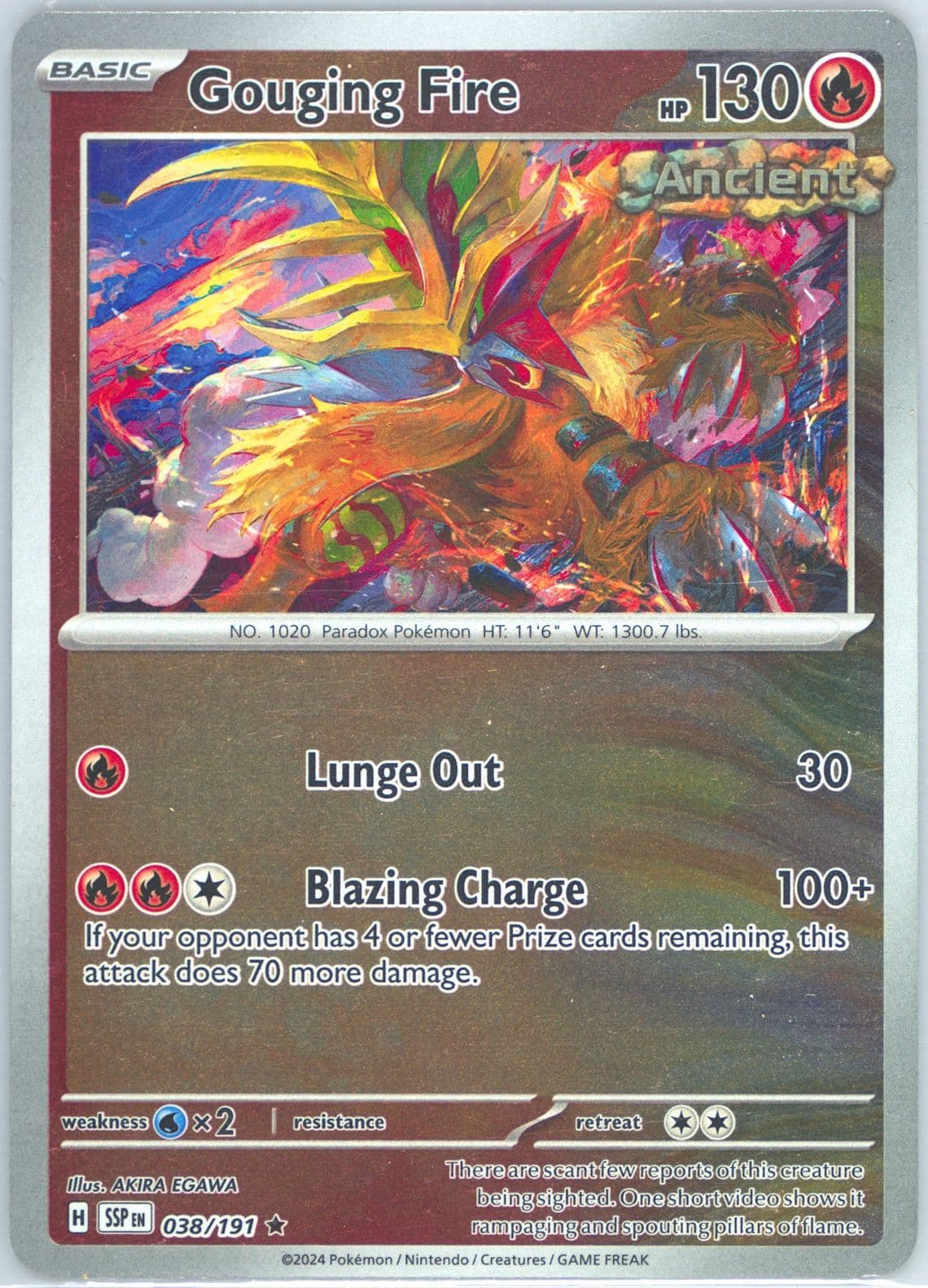 Gouging Fire Reverse Holo (038) 2024 Pokemon Ssp EN-Surging Sparks