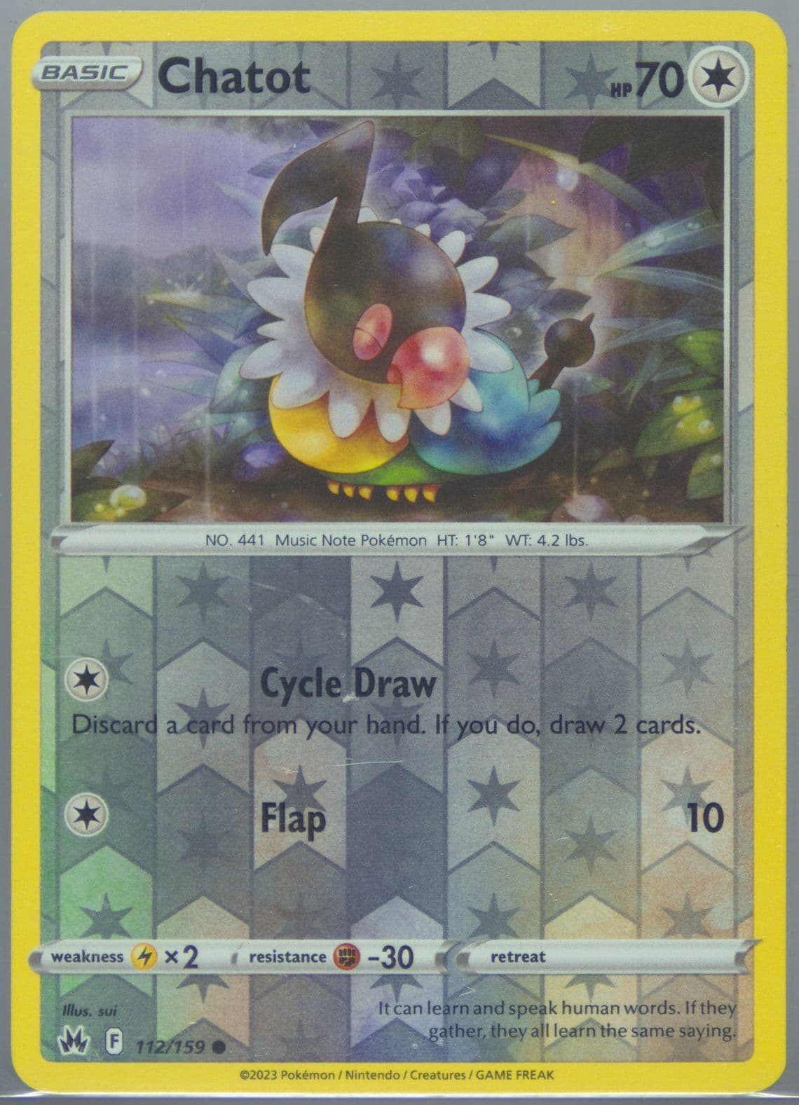 Chatot-Reverse Foil (112) 2023 Pokemon Sword and Shield Crown Zenith