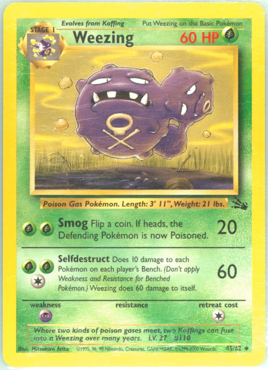 Weezing 1999-2000 Copyright (45) 1999 Pokemon Fossil
