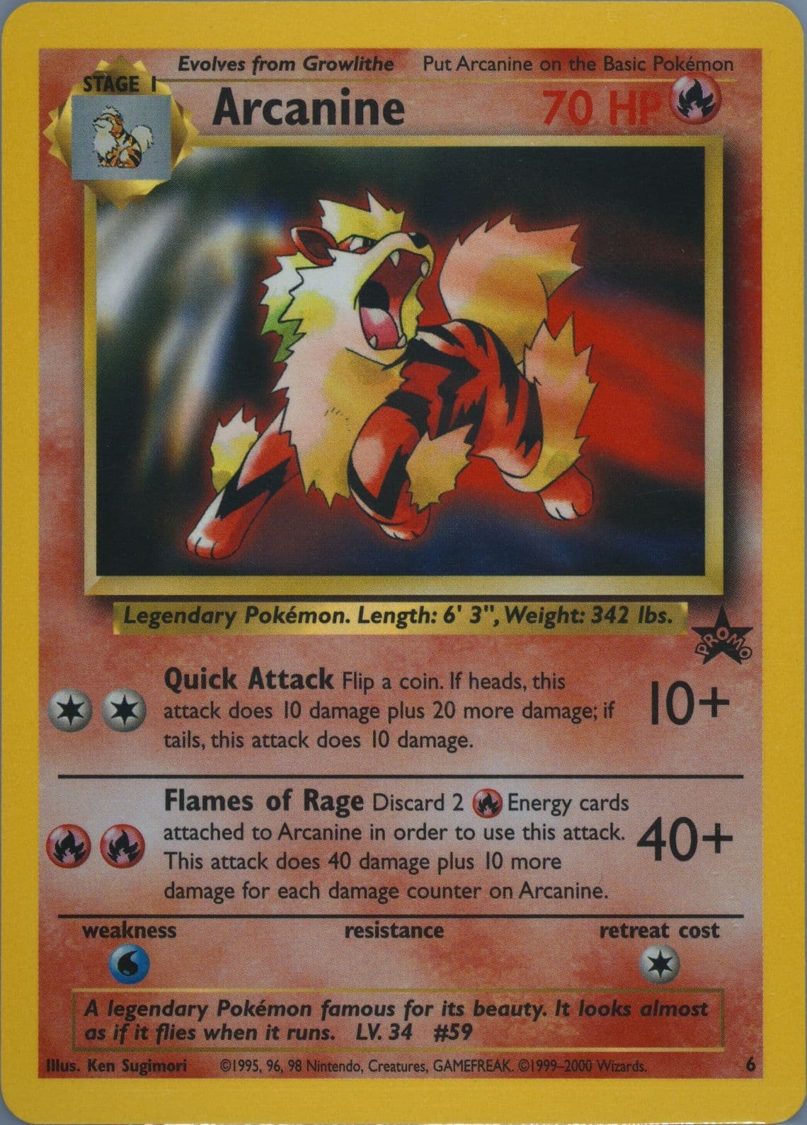 Arcanine Pokemon League (6) 2000 Pokemon Promo Black Star