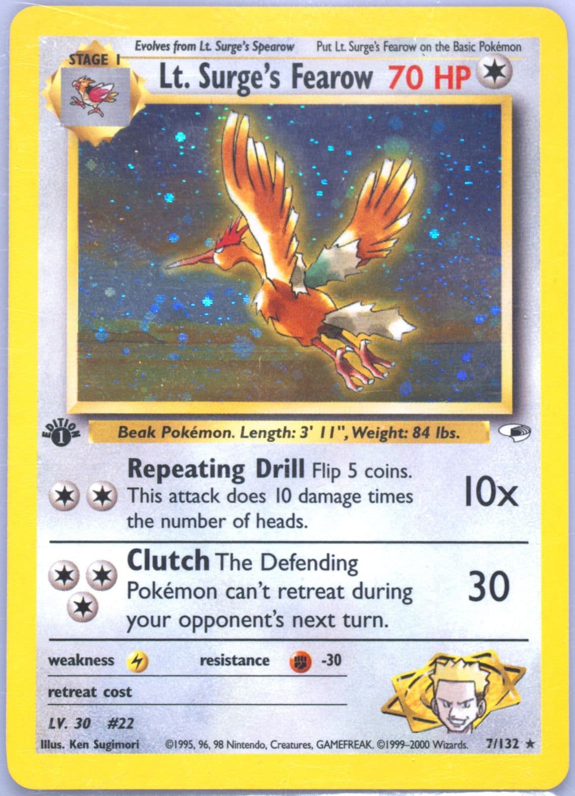LT. Surge's Fearow Holo-1st Edition (7) 2000 Pokemon Gym Heroes