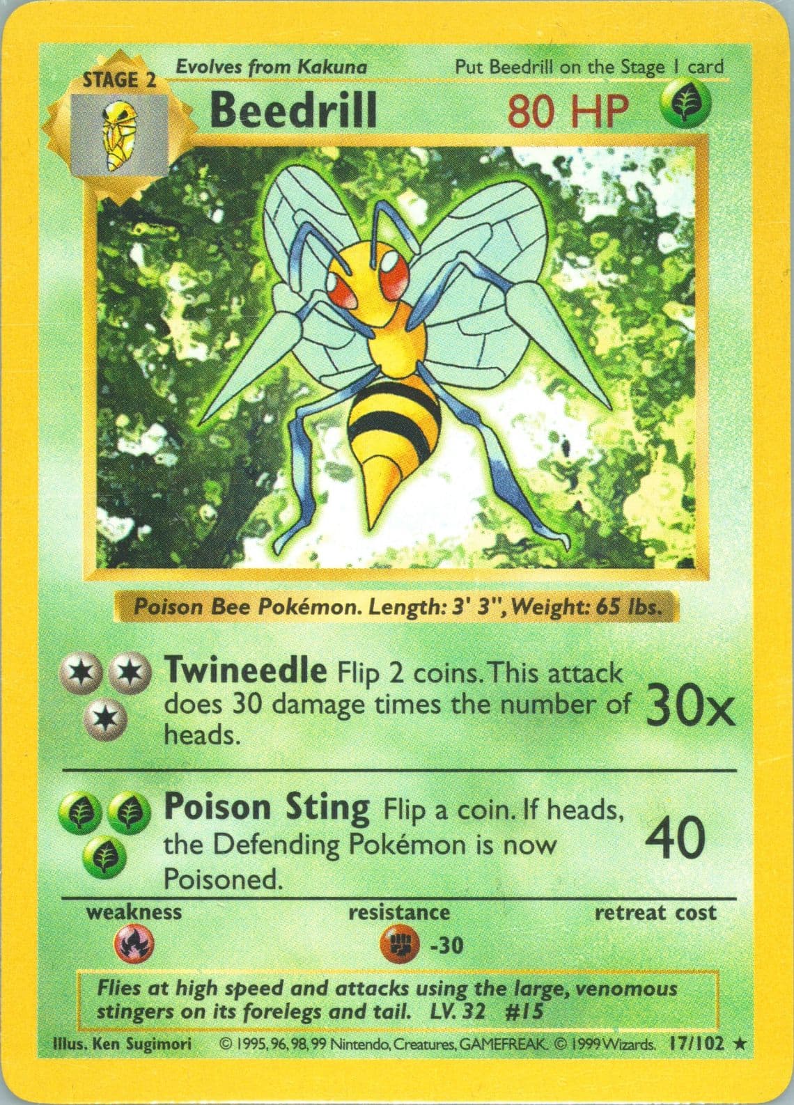 Beedrill Shadowless (17) 1999 Pokemon Game