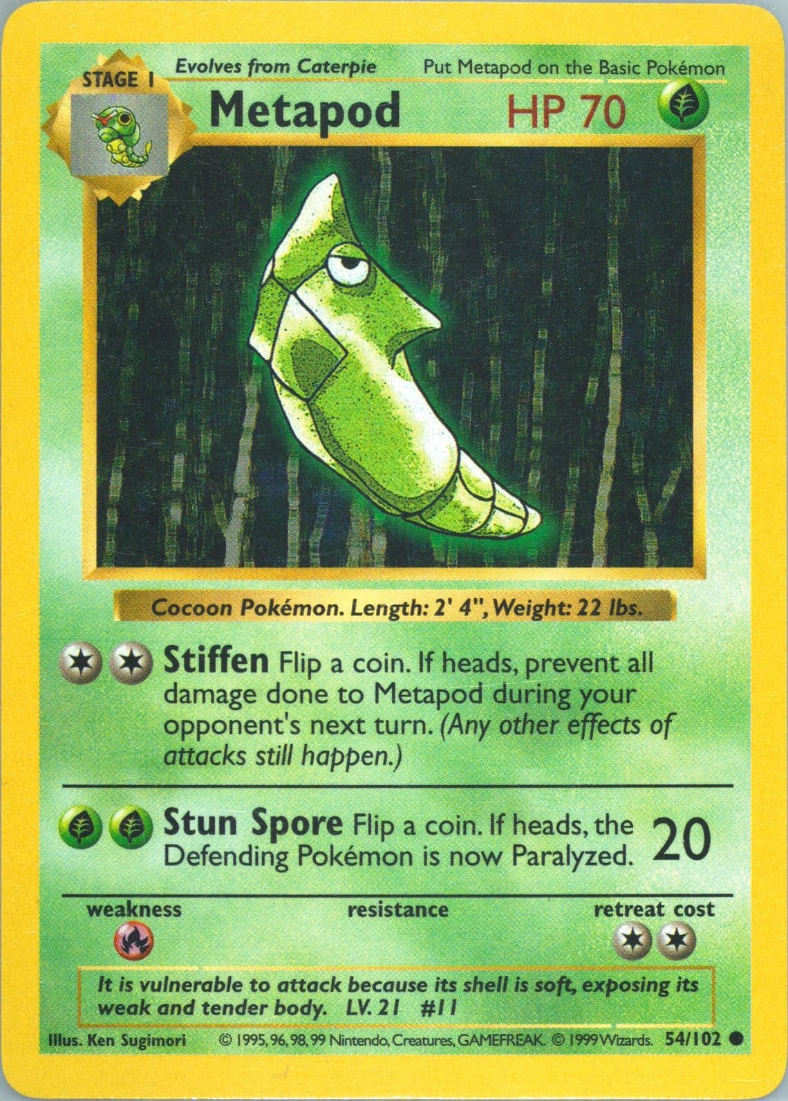 Metapod Shadowless (54) 1999 Pokemon Game