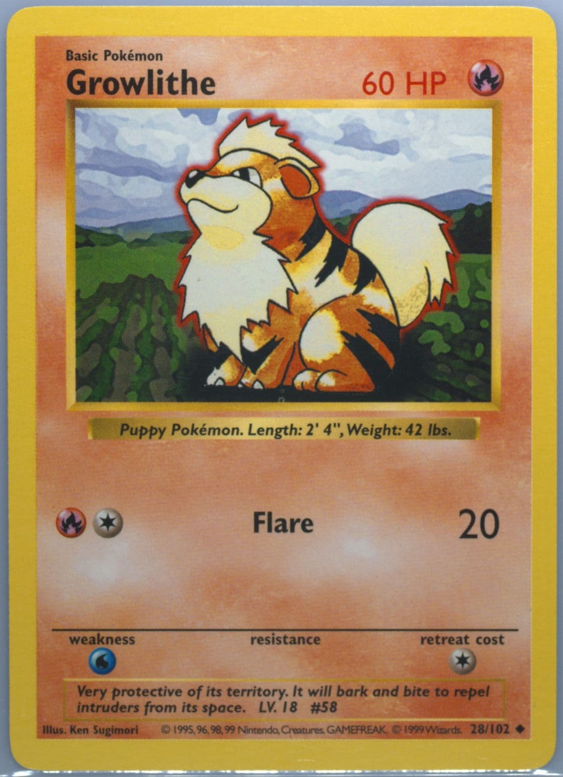 Growlithe Shadowless (28) 1999 Pokemon Game