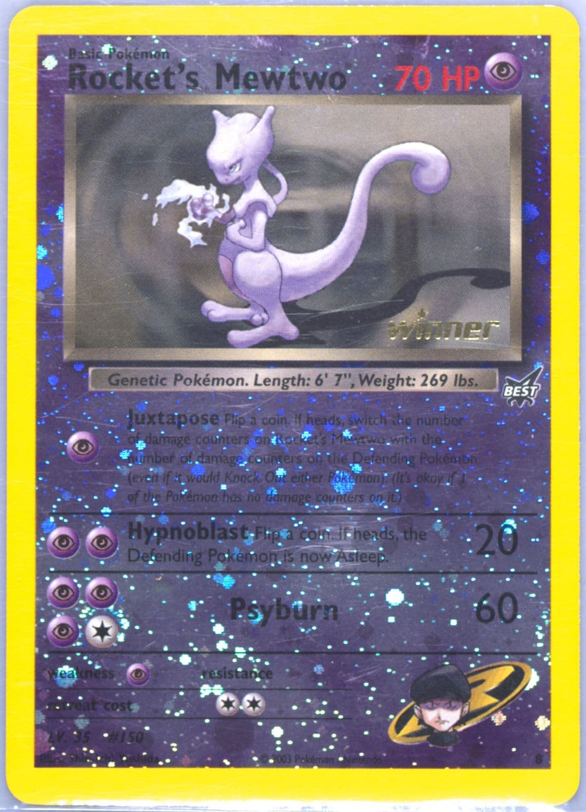 Rocket's Mewtwo-Reverse Foil Winner (8) 2003 Pokemon Best of Game Promo