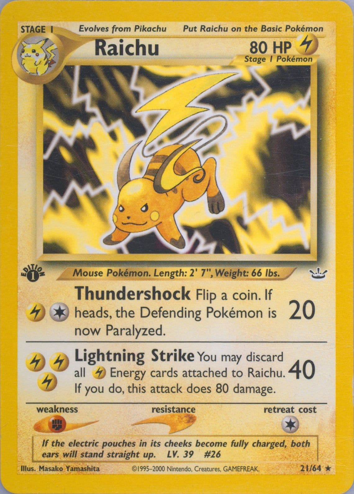 Raichu (21) 2001 Pokemon Neo Revelation 1st Edition