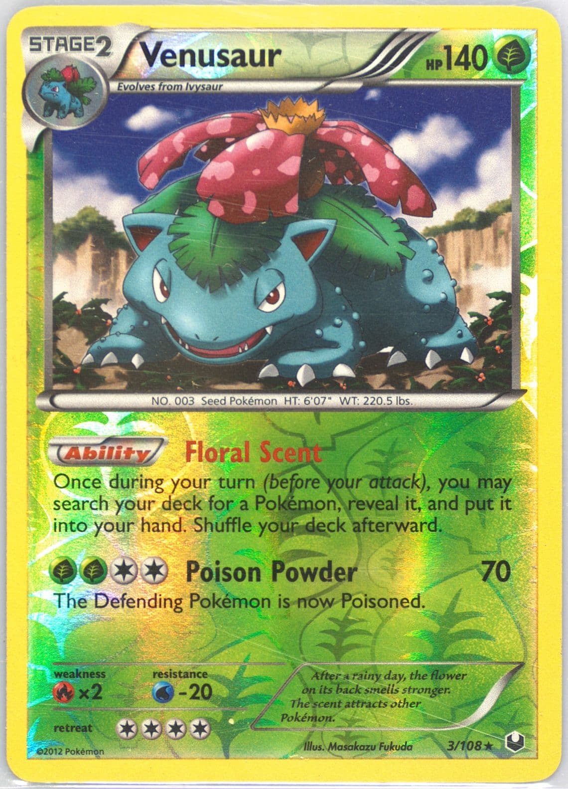 Venusaur-Reverse Foil (3) 2012 Pokemon Black & White Dark Explorers