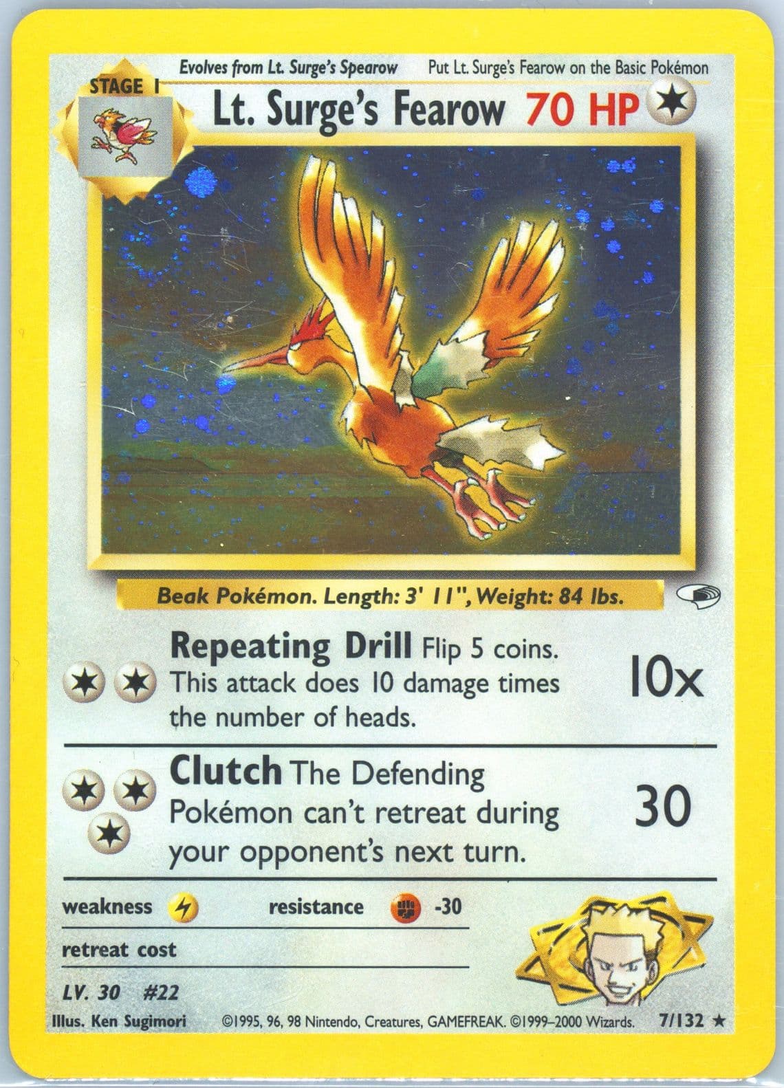 LT. Surge's Fearow Holo (7) 2000 Pokemon Gym Heroes