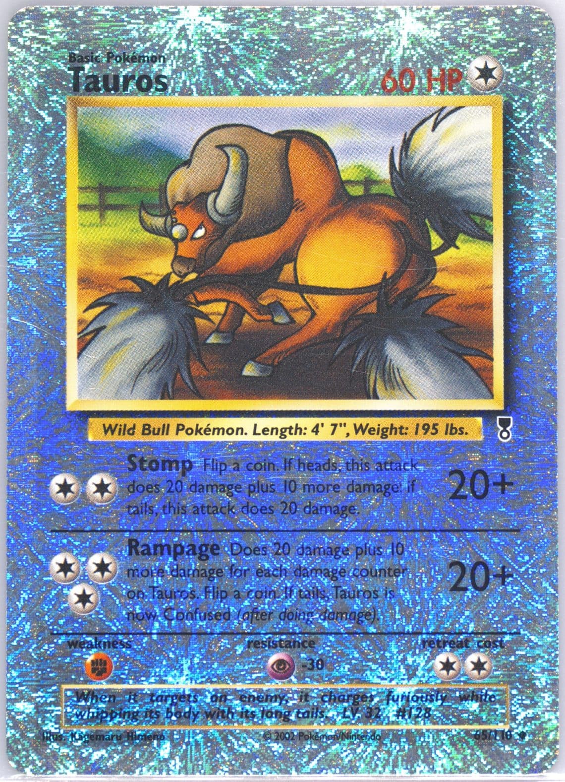 Tauros-Reverse Foil (65) 2002 Pokemon Legendary Collection