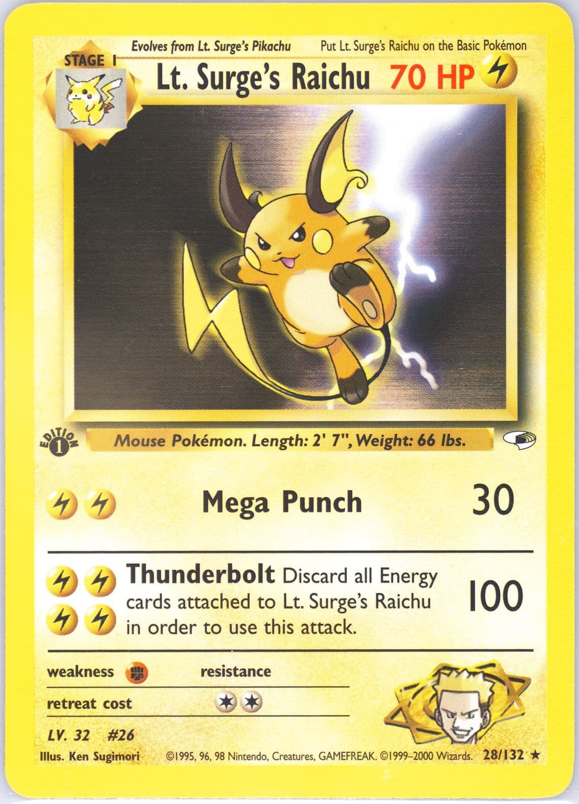 LT. Surge's Raichu 1st Edition (28) 2000 Pokemon Gym Heroes